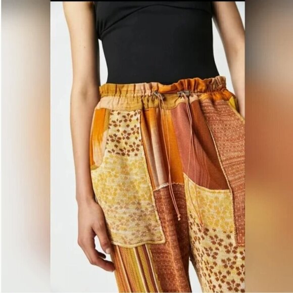 NWT Free People Camille Patchwork Joggers Bohemian Lagenlook Style Size Medium - Picture 2 of 7